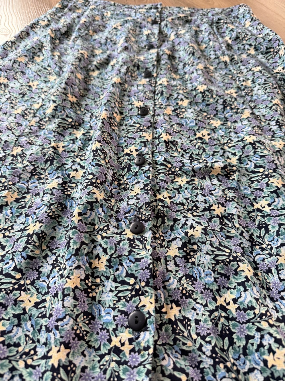 Vintage Blue Floral Maxi Skirt Full Button Front with Elastic Waist - Picture 4 of 7